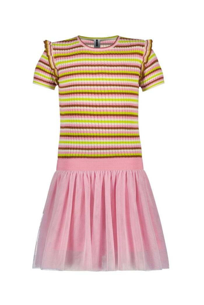 B.Nosy Meisjes jurk - Gilenne - Glossy streep B.Nosy Meisjes jurk - Gilenne - Glossy streepMateriaal