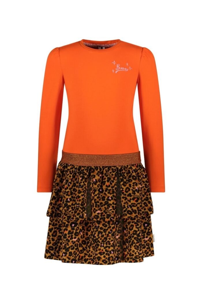 B.Nosy Meisjes jurk luipaard - Daphne - Orange glo B.Nosy Meisjes jurk luipaard - Daphne - Orange gloMateriaal 95% CO
