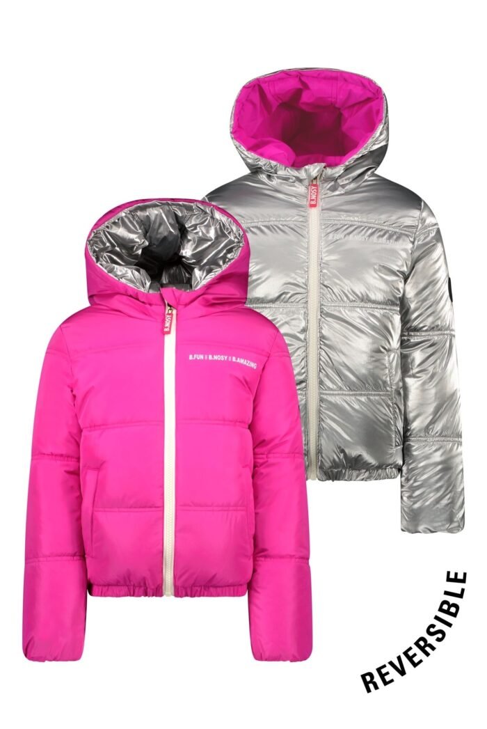 B.Nosy Meisjes reversibel winterjas - Jacky - Knock out roze B.Nosy Meisjes reversibel winterjas - Jacky - Knock out rozeMateriaal 100% RPE