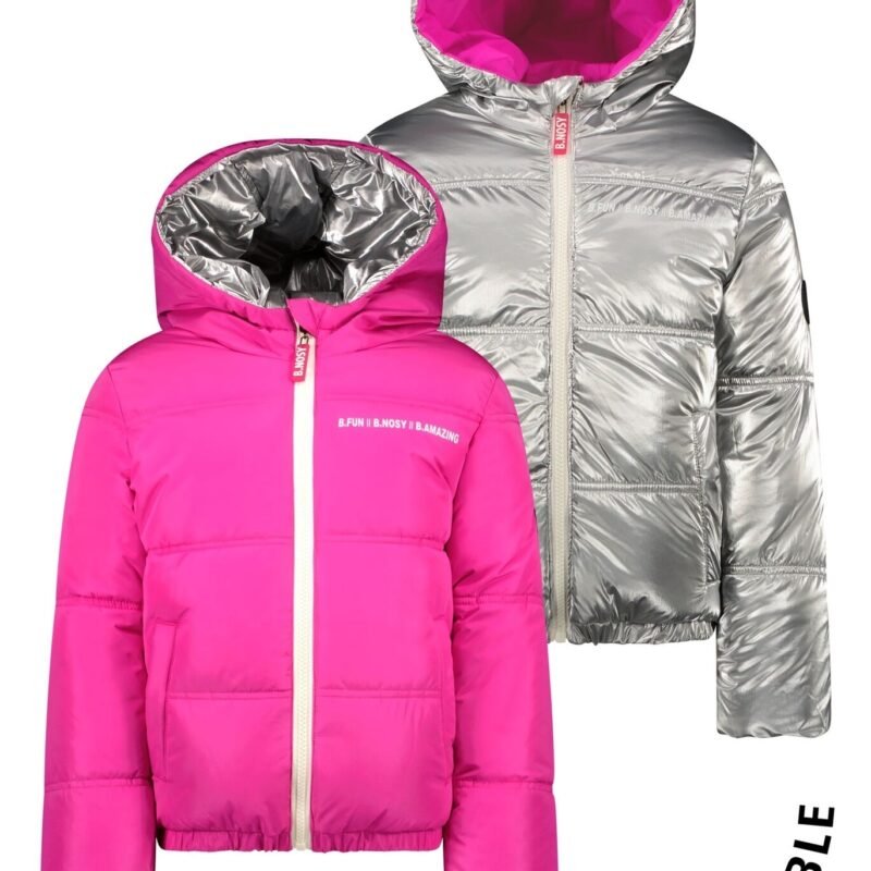 B.Nosy Meisjes reversibel winterjas - Jacky - Knock out roze B.Nosy Meisjes reversibel winterjas - Jacky - Knock out rozeMateriaal 100% RPE