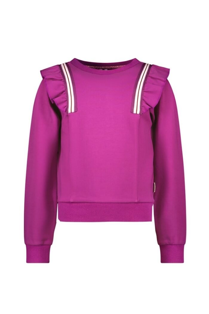 B.Nosy Meisjes sweater ruffel - Sara - Electric paars B.Nosy Meisjes sweater ruffel - Sara - Electric paarsMateriaal 95% CO