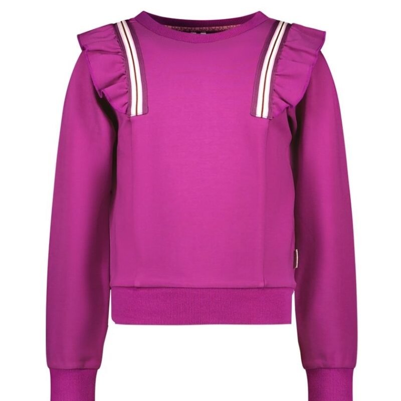 B.Nosy Meisjes sweater ruffel - Sara - Electric paars B.Nosy Meisjes sweater ruffel - Sara - Electric paarsMateriaal 95% CO