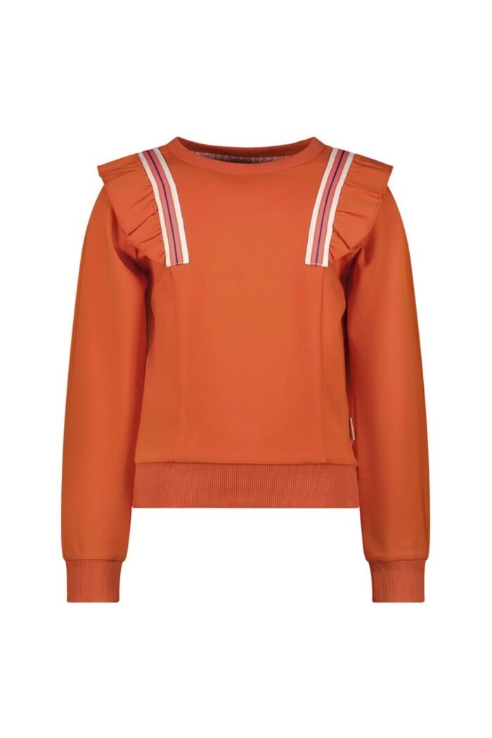B.Nosy Meisjes sweater ruffel - Sara - Orange glo B.Nosy Meisjes sweater ruffel - Sara - Orange gloMateriaal 95% CO
