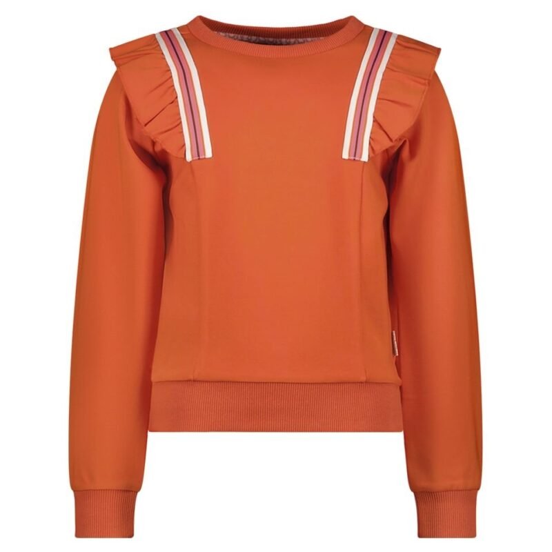 B.Nosy Meisjes sweater ruffel - Sara - Orange glo B.Nosy Meisjes sweater ruffel - Sara - Orange gloMateriaal 95% CO