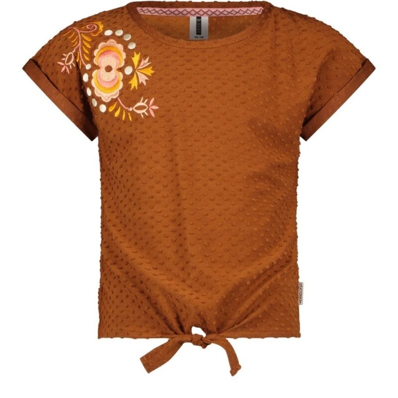 B.Nosy Meisjes t-shirt met knoop - Bella - Pinda B.Nosy Meisjes t-shirt met knoop - Bella - PindaMateriaal
