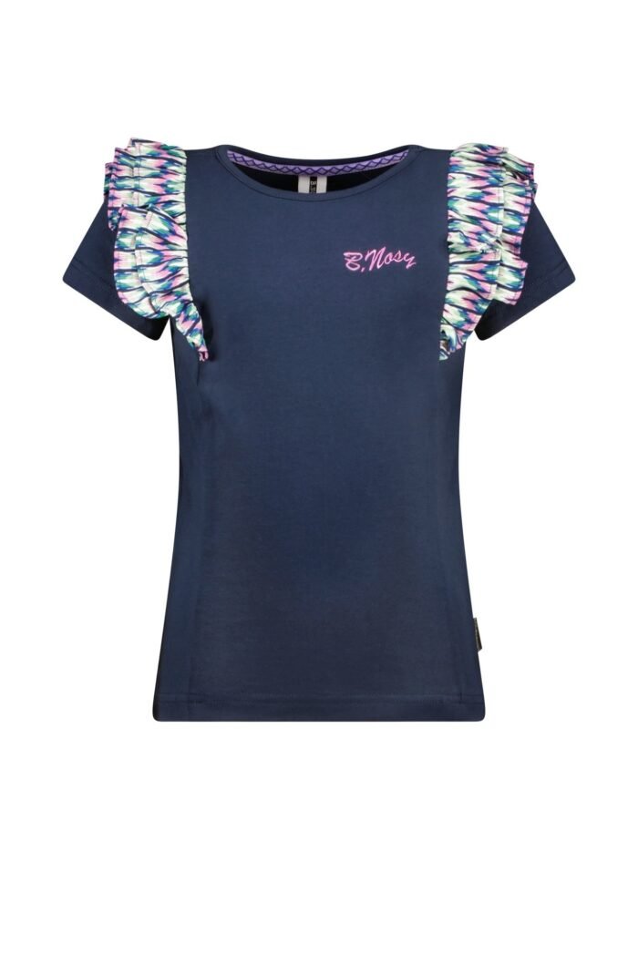 B.Nosy Meisjes t-shirt ruffel - Navy blauw B.Nosy Meisjes t-shirt ruffel - Navy blauw95% CO 5% EA