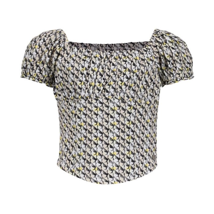 Frankie & Liberty Meisjes blouse - May - Krijt wit / Dusty zand/ Zwart / Honing geel print Frankie & Liberty Meisjes blouse - May - Krijt wit / Dusty zand/ Zwart / Honing geel printMateriaal