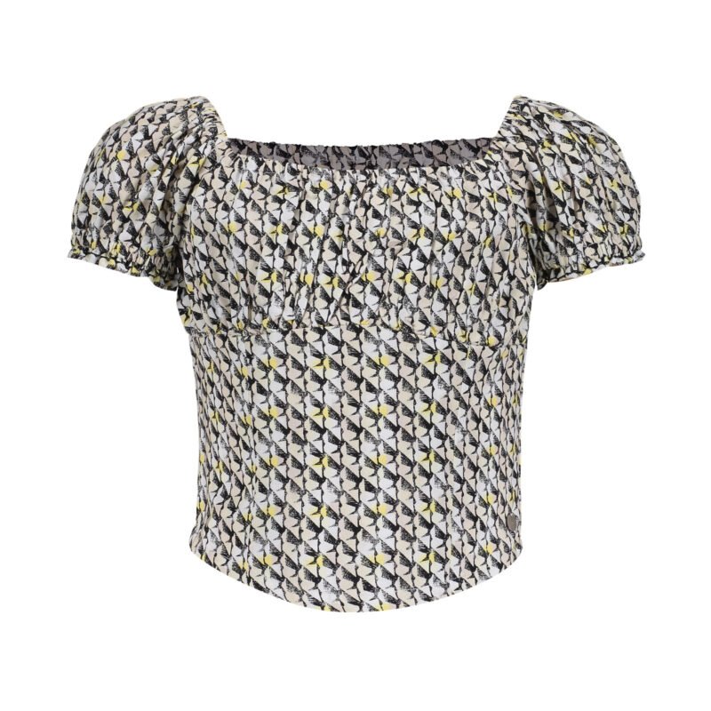 Frankie & Liberty Meisjes blouse - May - Krijt wit / Dusty zand/ Zwart / Honing geel print Frankie & Liberty Meisjes blouse - May - Krijt wit / Dusty zand/ Zwart / Honing geel printMateriaal