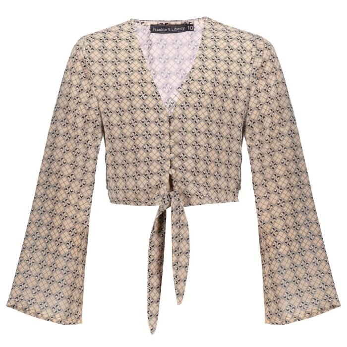 Frankie & Liberty Meisjes blouse - Milou - Zwart / abrikoos print Frankie & Liberty Meisjes blouse - Milou - Zwart / abrikoos printMateriaal