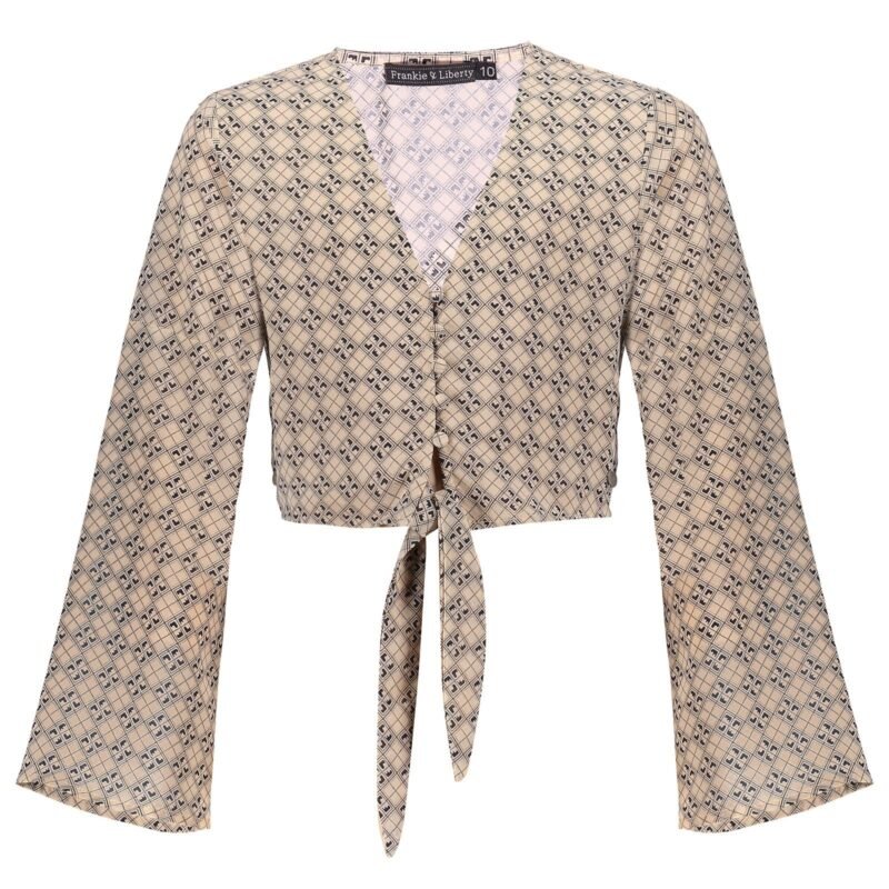 Frankie & Liberty Meisjes blouse - Milou - Zwart / abrikoos print Frankie & Liberty Meisjes blouse - Milou - Zwart / abrikoos printMateriaal