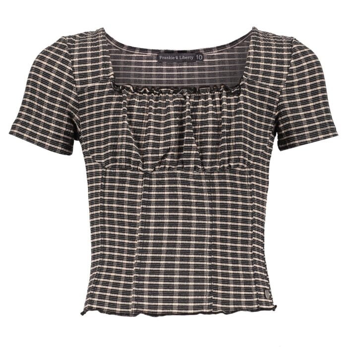 Frankie & Liberty Meisjes top - Macy - Fresh abrikoos / Zwart geruit Frankie & Liberty Meisjes top - Macy - Fresh abrikoos / Zwart geruitMateriaal