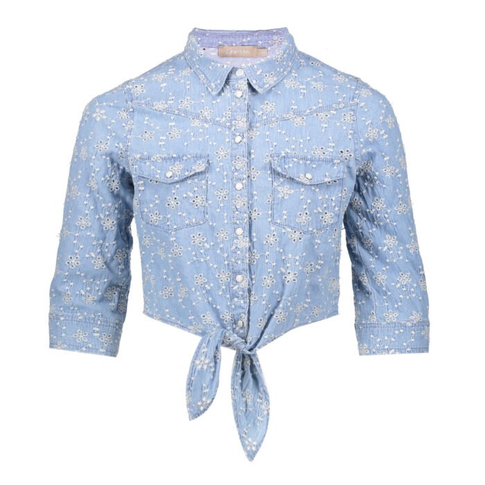 Geisha Meisjes jeans blouse broderie - blauw Geisha Meisjes jeans blouse broderie - blauw100% cotton