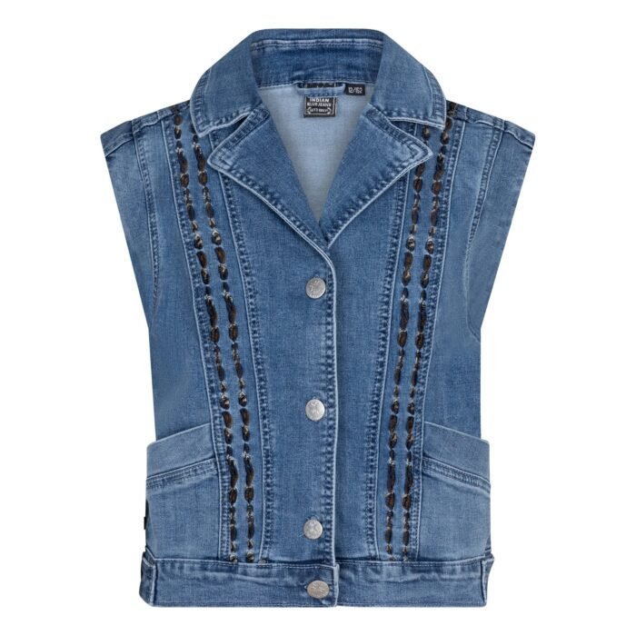 Indian Blue Jeans Meisjes denim gilet embroidery - Medium blauw denim Indian Blue Jeans Meisjes denim gilet embroidery - Medium blauw denimMateriaal 70% Cotton/ 29% Polyester/ 1% Elastane
