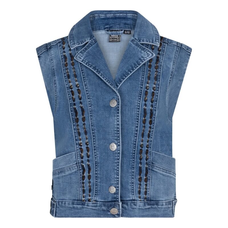 Indian Blue Jeans Meisjes denim gilet embroidery - Medium blauw denim Indian Blue Jeans Meisjes denim gilet embroidery - Medium blauw denimMateriaal 70% Cotton/ 29% Polyester/ 1% Elastane