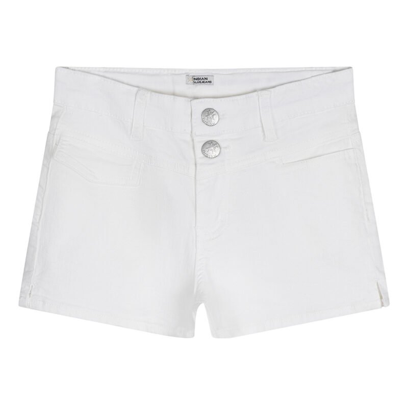 Indian Blue Jeans Meisjes jeans short pocket - Wit Indian Blue Jeans Meisjes jeans short pocket - WitMateriaal 87% Cotton/11% Polyester/2% Elastane