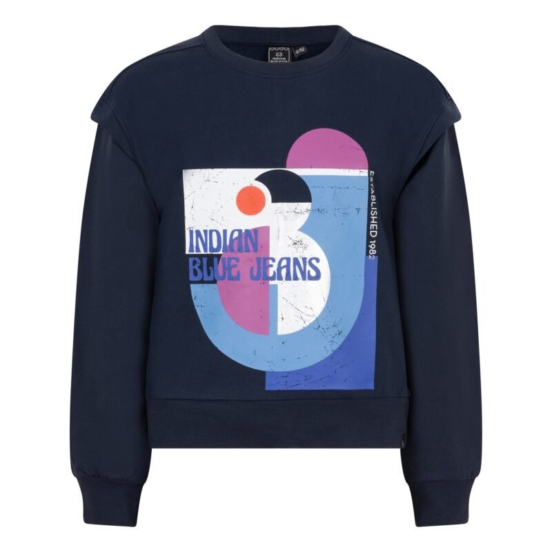 Indian Blue Jeans Meisjes sweater print ibj - Navy blauw Indian Blue Jeans Meisjes sweater print ibj - Navy blauwMateriaal 95% Cotton/ 5% Elastane