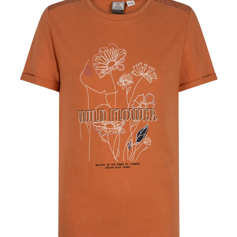Indian Blue Jeans Meisjes t-shirt bloemen - Amber bruin Indian Blue Jeans Meisjes t-shirt bloemen - Amber bruin95% Cotton/5% Elastane