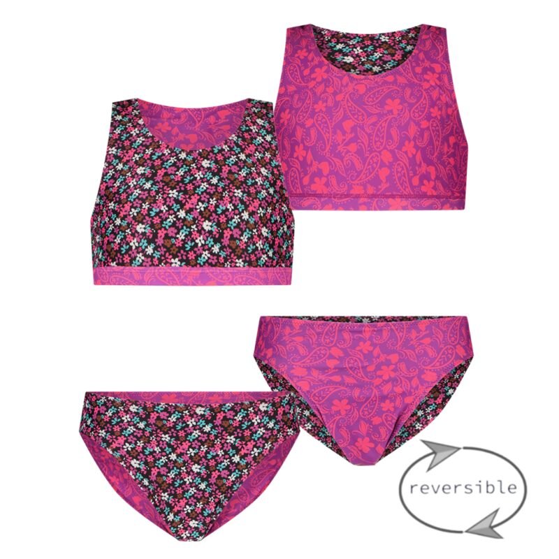 Just Beach Meisjes bikini reversibel - Bloemen Just Beach Meisjes bikini reversibel - BloemenMateriaal swimwear 80% RPE