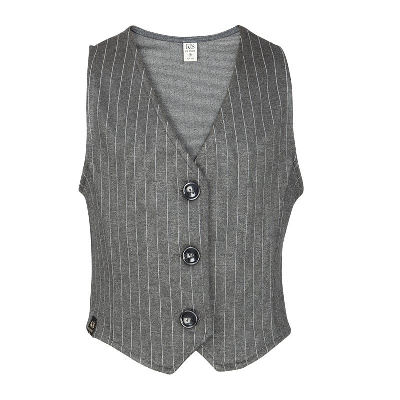KIEstone Meisjes gilet - Lindy - Antraciet krijtstreep KIEstone Meisjes gilet - Lindy - Antraciet krijtstreepMateriaal 65%VI 20%PA 10%PL 5%EA