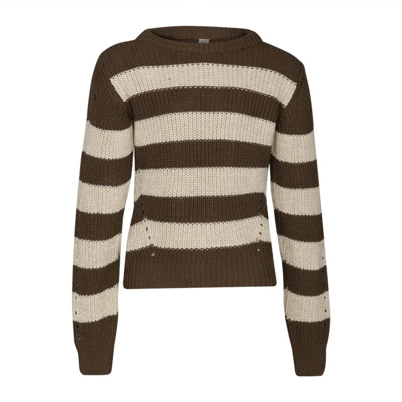 KIEstone Meisjes sweater - Milou - Bruin zand gestreept KIEstone Meisjes sweater - Milou - Bruin zand gestreeptMateriaal