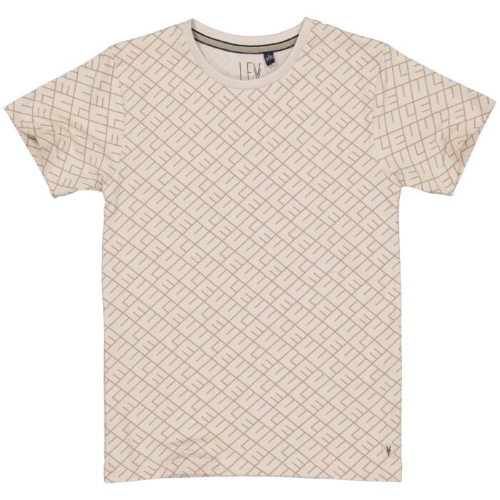 LEVV Jongens t-shirt - Kaden - AOP taupe text LEVV Jongens t-shirt - Kaden - AOP taupe textMateriaal 95% Cotton 5% Elastan
