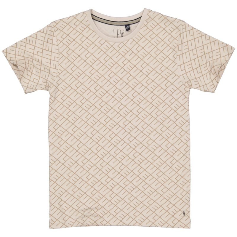 LEVV Jongens t-shirt - Kaden - AOP taupe text LEVV Jongens t-shirt - Kaden - AOP taupe textMateriaal 95% Cotton 5% Elastan