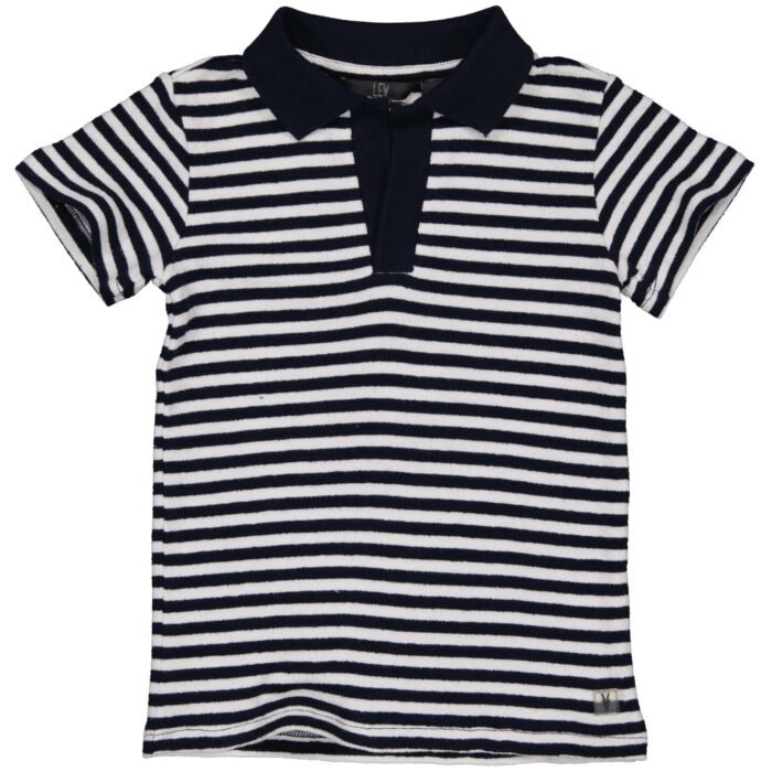 LEVV Little Jongens polo shirt - Marlon - AOP blauw gestreept LEVV Little Jongens polo shirt - Marlon - AOP blauw gestreeptMateriaal 100% Organic Cotton