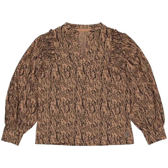 LEVV Meisjes blouse - Filou - AOP vlokken bruin LEVV Meisjes blouse - Filou - AOP vlokken bruinMateriaal - 96% Cotton / 3% Polyester / 1% Elasthan
