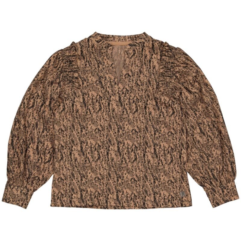 LEVV Meisjes blouse - Filou - AOP vlokken bruin LEVV Meisjes blouse - Filou - AOP vlokken bruinMateriaal - 96% Cotton / 3% Polyester / 1% Elasthan