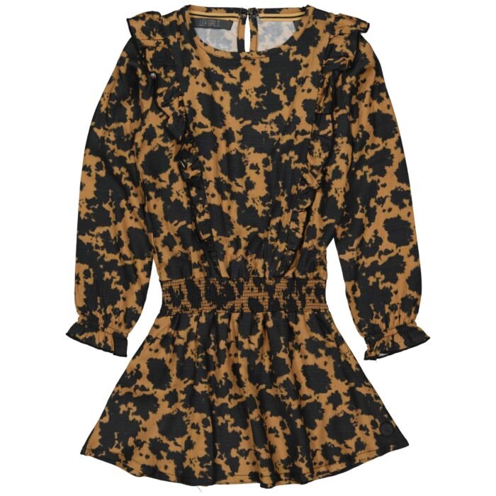 LEVV Meisjes jurk - Aafje - AOP bruin tie dye LEVV Meisjes jurk - Aafje - AOP bruin tie dye100% Viscose