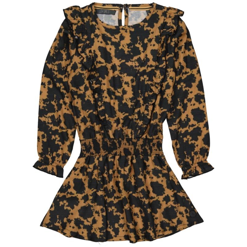 LEVV Meisjes jurk - Aafje - AOP bruin tie dye LEVV Meisjes jurk - Aafje - AOP bruin tie dye100% Viscose