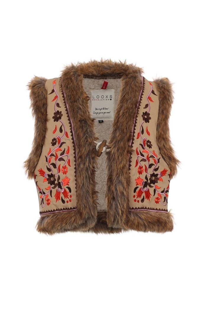 LOOXS Little Meisjes gilet fur embroidery - Oranje LOOXS Little Meisjes gilet fur embroidery - OranjeMateriaal 100% cotton