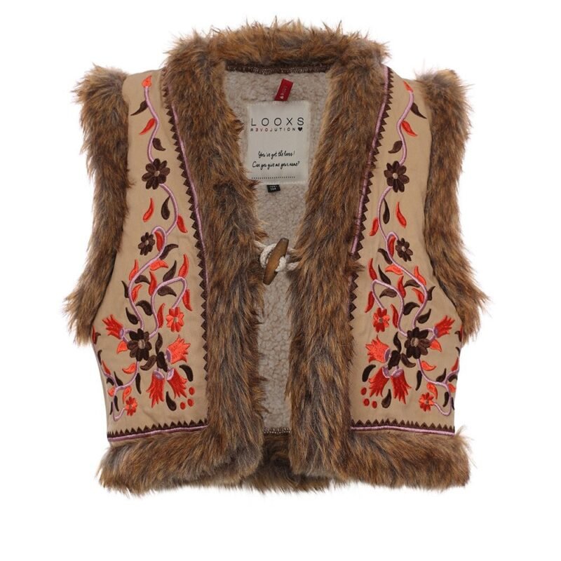 LOOXS Little Meisjes gilet fur embroidery - Oranje LOOXS Little Meisjes gilet fur embroidery - OranjeMateriaal 100% cotton