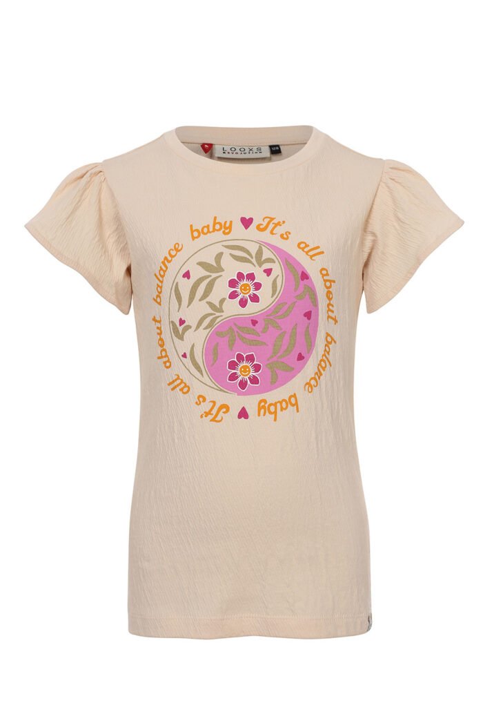 LOOXS Little Meisjes t-shirt - Zandsteen LOOXS Little Meisjes t-shirt - ZandsteenMateriaal 96% COTTON 2%POLYAMIDE 2% LYCRA SINGLE JERSEY CRIN