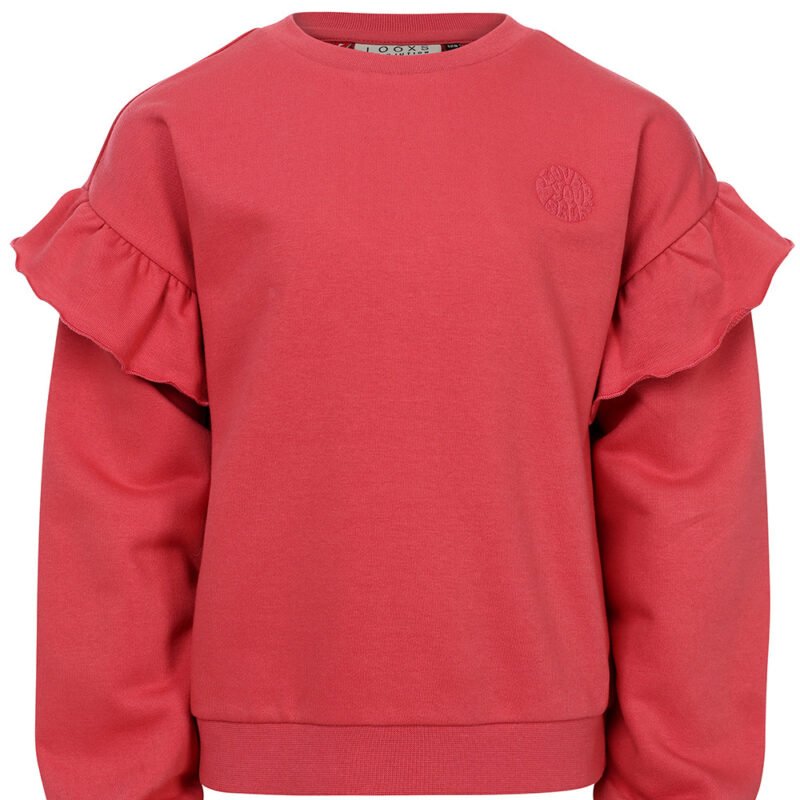 LOOXS Little Zomer sweater meisjes ruffel - Punch rood LOOXS Little Zomer sweater meisjes ruffel - Punch roodMateriaal 87% Cotton 13% Polyester