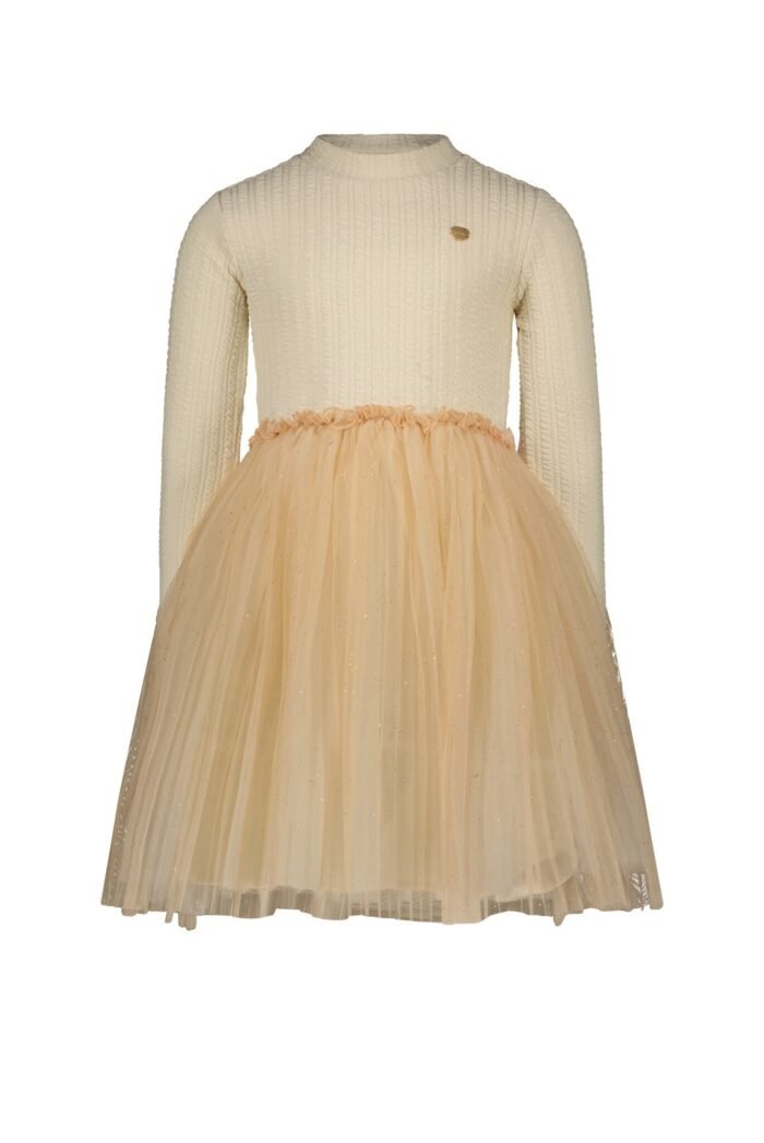 Le Chic Meisjes jurk kabel gebreid & tule - Smart - Dreamy Creamy Le Chic Meisjes jurk kabel gebreid & tule - Smart - Dreamy CreamyMateriaal 67%PE
