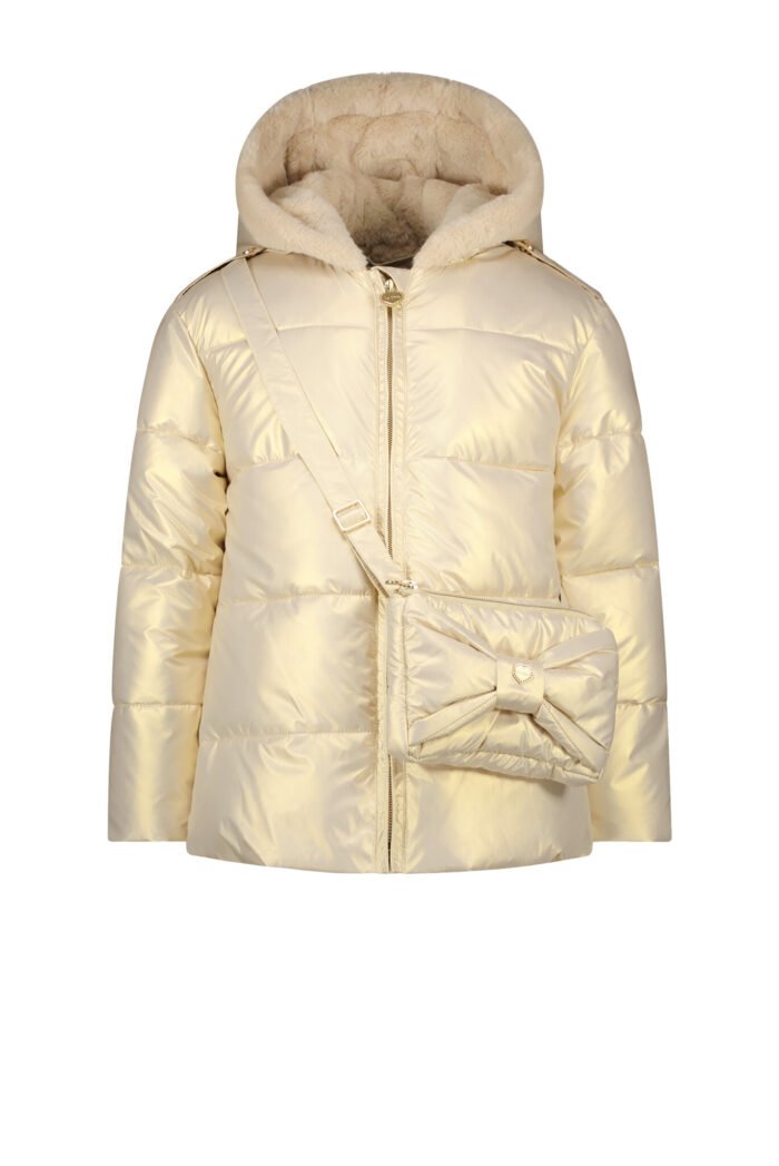 Le Chic Meisjes winterjas kort met strik en tas - Babs - Dreamy Creamy Le Chic Meisjes winterjas kort met strik en tas - Babs - Dreamy CreamyMateriaal 100%RPE