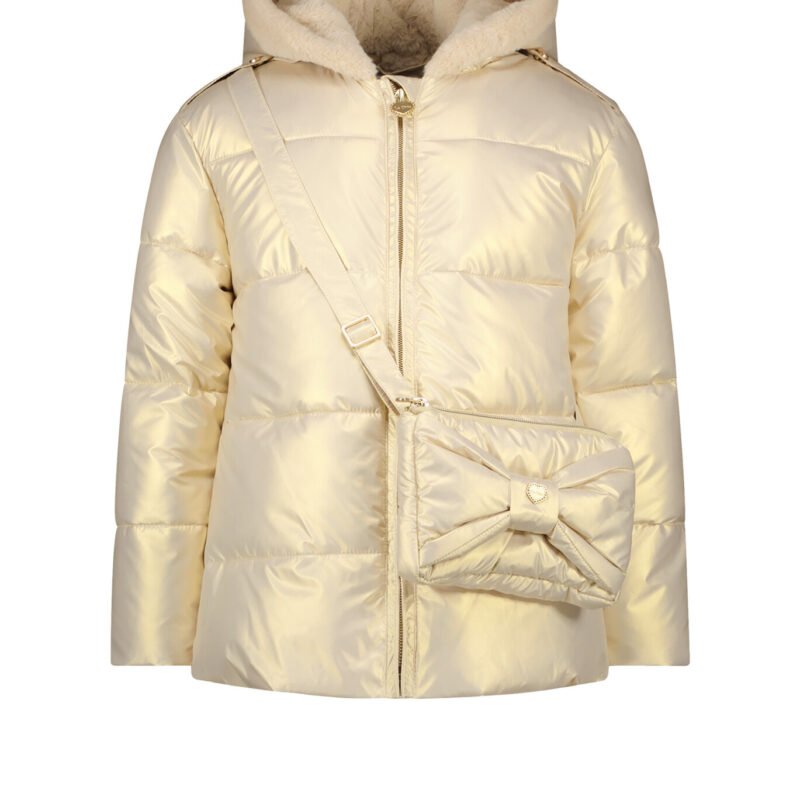 Le Chic Meisjes winterjas kort met strik en tas - Babs - Dreamy Creamy Le Chic Meisjes winterjas kort met strik en tas - Babs - Dreamy CreamyMateriaal 100%RPE
