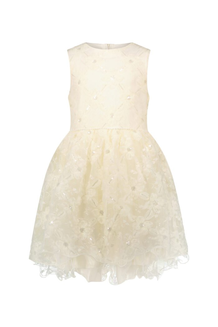 Le Chic Zomer jurk meisjes Off wit - tule bloemen - Symro Le Chic Zomer jurk meisjes Off wit - tule bloemen - SymroMateriaal 100% polyesther + 100% recycled polyesther