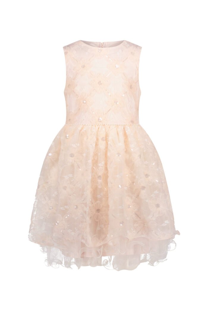 Le Chic Zomer jurk meisjes Roze - tule bloemen - Symro Le Chic Zomer jurk meisjes Roze - tule bloemen - SymroMateriaal 100% polyesther + 100% recycled polyesther