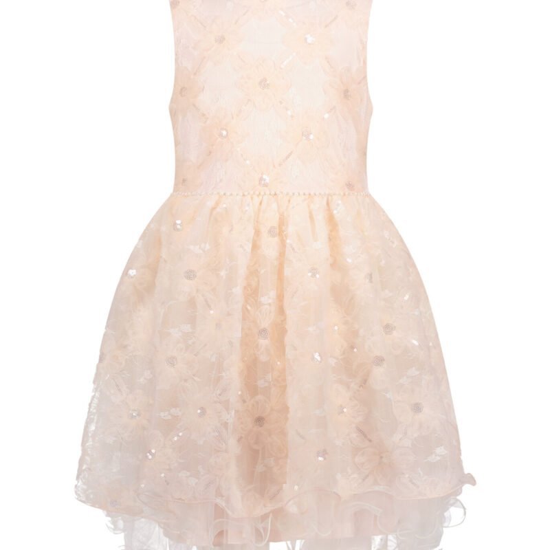 Le Chic Zomer jurk meisjes Roze - tule bloemen - Symro Le Chic Zomer jurk meisjes Roze - tule bloemen - SymroMateriaal 100% polyesther + 100% recycled polyesther