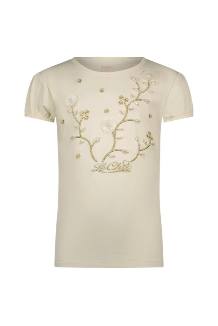 Le Chic Zomer t-shirt meisjes Ivoor wit - parels & bloemen - Nommy Le Chic Zomer t-shirt meisjes Ivoor wit - parels & bloemen - NommyMateriaal 95% OCS katoen