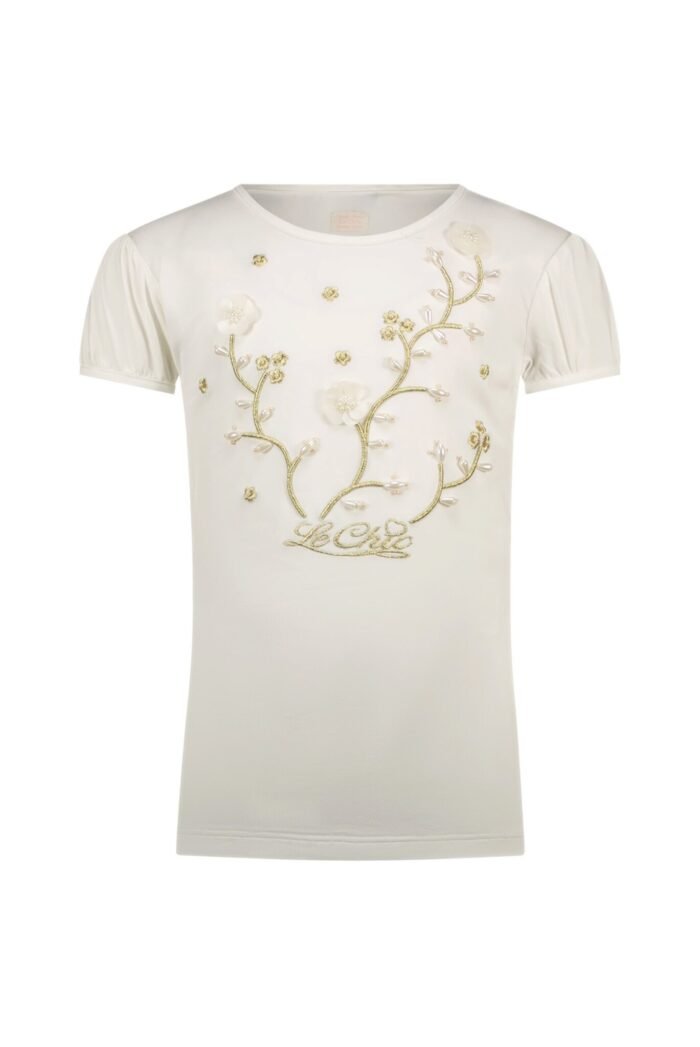 Le Chic Zomer t-shirt meisjes Off wit - parels & bloemen - Nommy Le Chic Zomer t-shirt meisjes Off wit - parels & bloemen - NommyMateriaal 95% OCS katoen