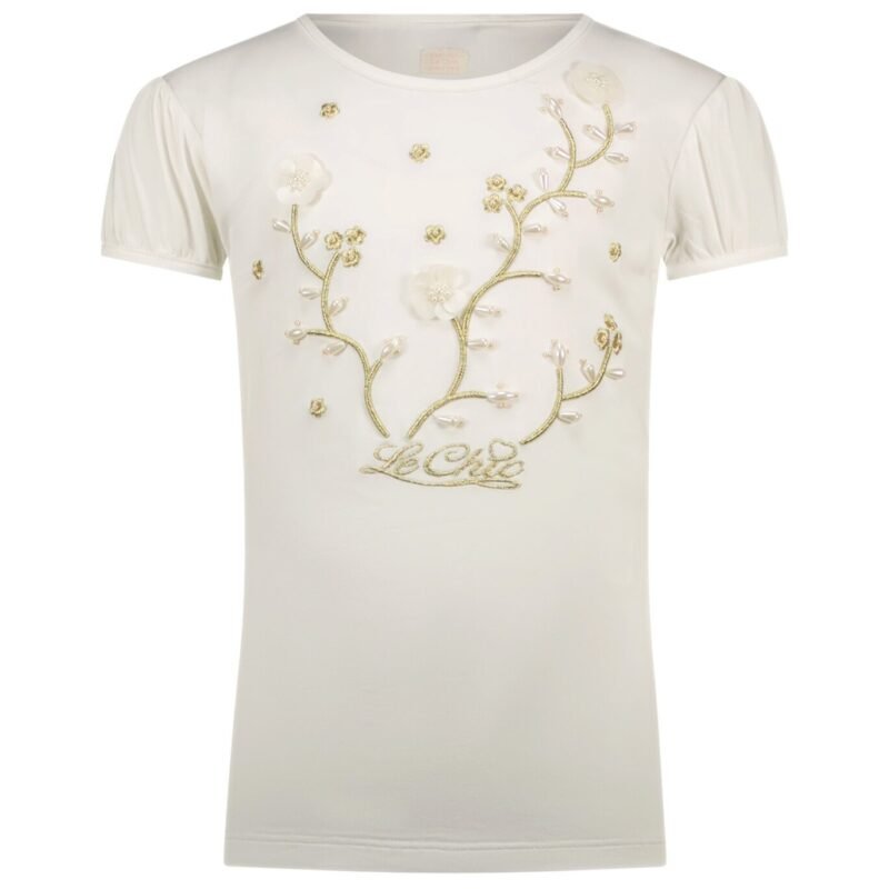 Le Chic Zomer t-shirt meisjes Off wit - parels & bloemen - Nommy Le Chic Zomer t-shirt meisjes Off wit - parels & bloemen - NommyMateriaal 95% OCS katoen