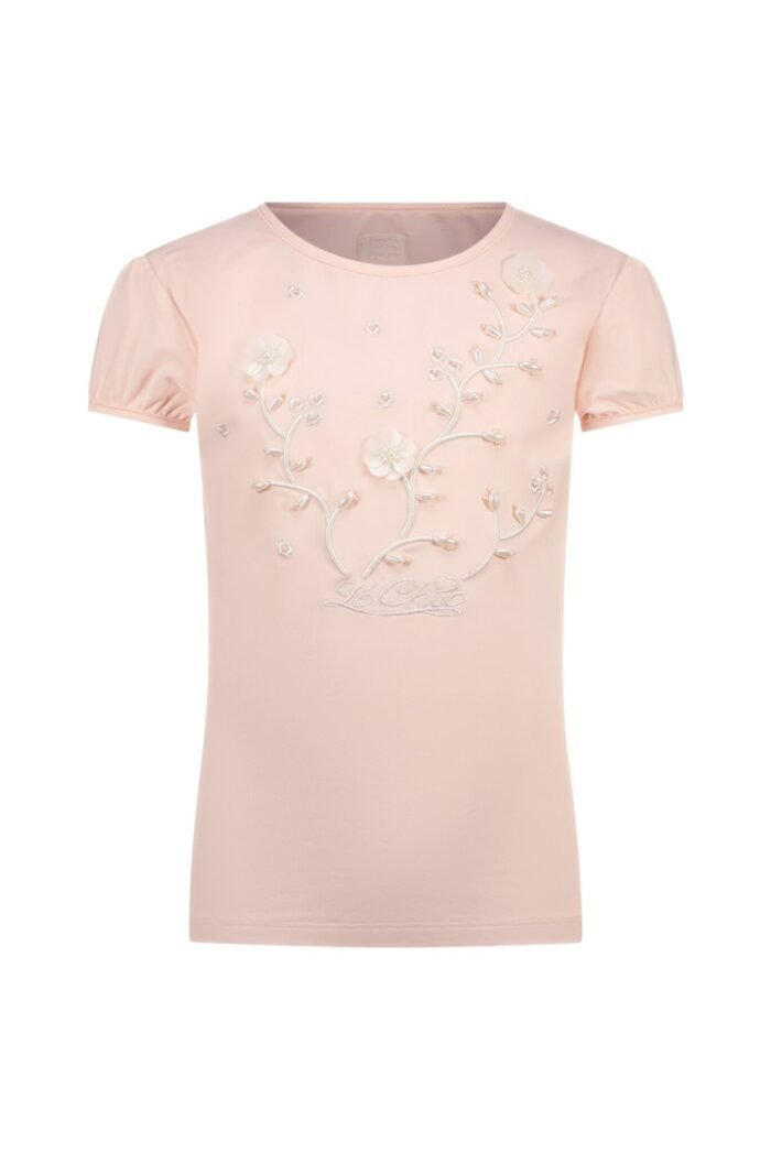 Le Chic Zomer t-shirt meisjes Roze - parels & bloemen - Nommy Le Chic Zomer t-shirt meisjes Roze - parels & bloemen - NommyMateriaal 95% OCS katoen