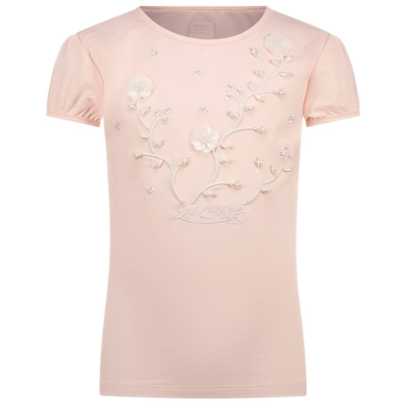 Le Chic Zomer t-shirt meisjes Roze - parels & bloemen - Nommy Le Chic Zomer t-shirt meisjes Roze - parels & bloemen - NommyMateriaal 95% OCS katoen