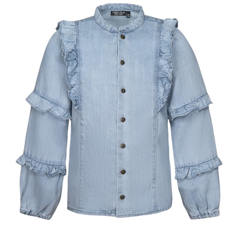 Like Flo Meisjes blouse chambray met ruffel - Carlijn - Lt denim Like Flo Meisjes blouse chambray met ruffel - Carlijn - Lt denimMateriaal 60% CO 40%CLY