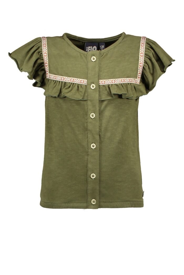 Like Flo Meisjes blouse fancy ruffel - Olive Like FLO Meisjes blouse fancy ruffel - Olive95% cotton 5% lycra