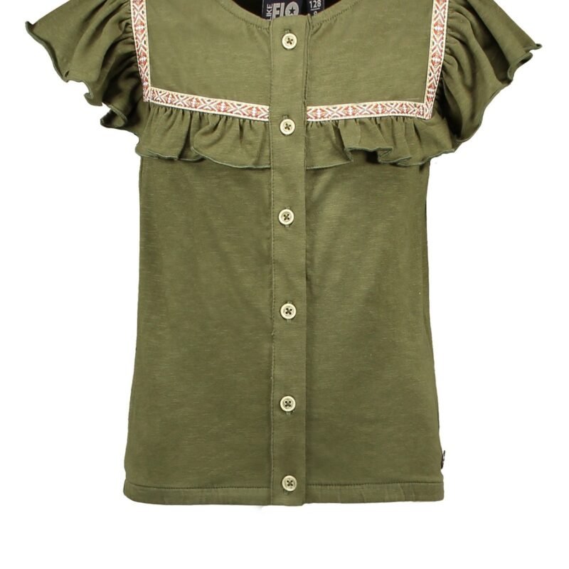 Like Flo Meisjes blouse fancy ruffel - Olive Like FLO Meisjes blouse fancy ruffel - Olive95% cotton 5% lycra