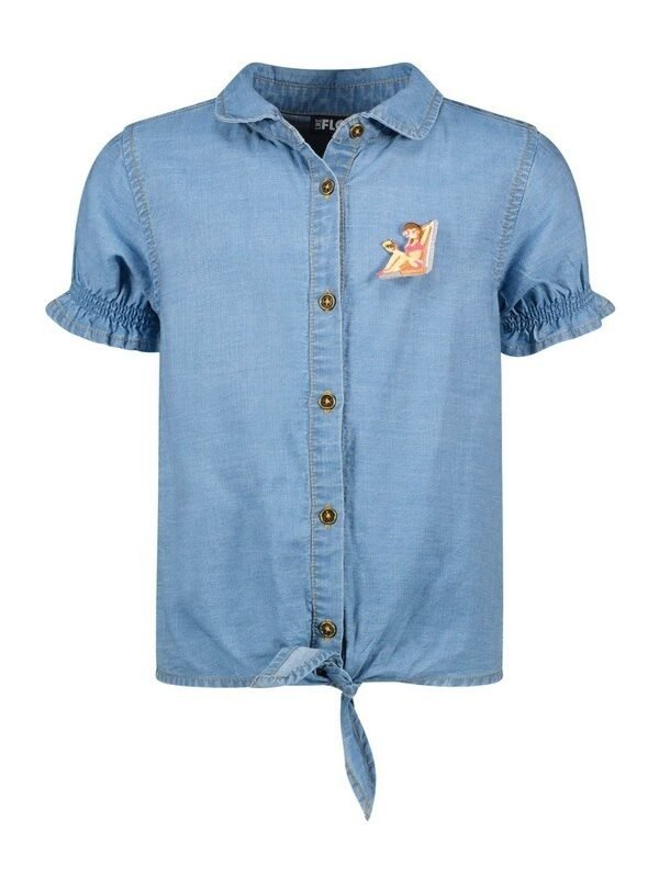 Like Flo Meisjes blouse met knoop - Lt denim Like FLO Meisjes blouse met knoop - Lt denim100% CLY